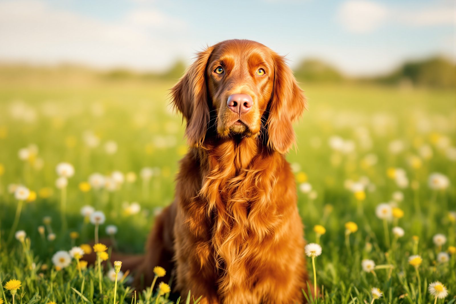 Healthy, happy Irish Setter representing a rescue success
